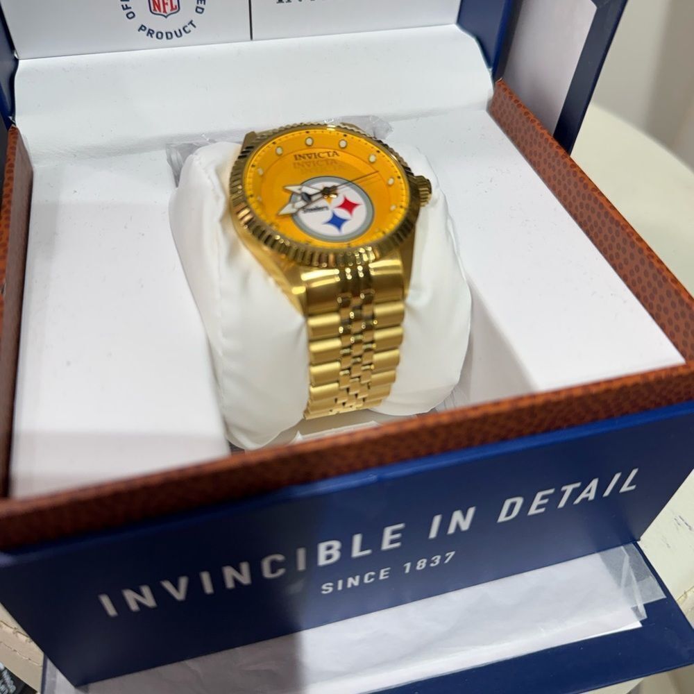 Invicta Steelers Gold Watch with Colorful Emblem